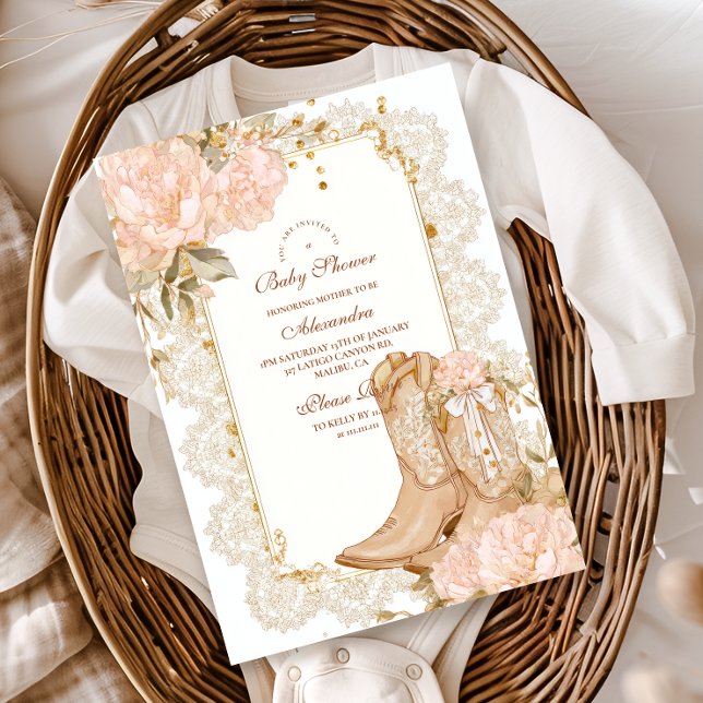 Invitación Rustic Cowgirl Boots Floral Baby Shower (Subido por el creador)