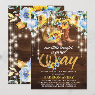 Invitación Rustic Cowgirl Boots Floral Baby Shower