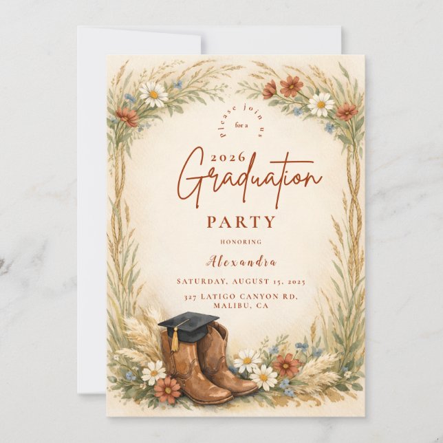 Invitación Rustic Cowgirl Graduation Party (Anverso)