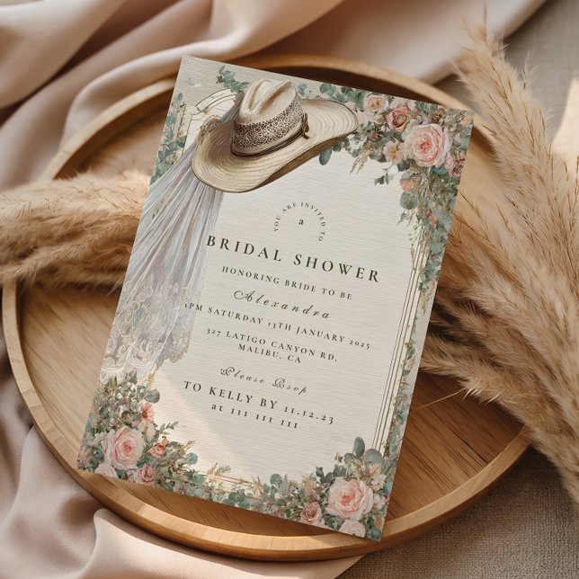 Invitación Rustic Cowgirl Hat Floral Bridal Shower (Subido por el creador)