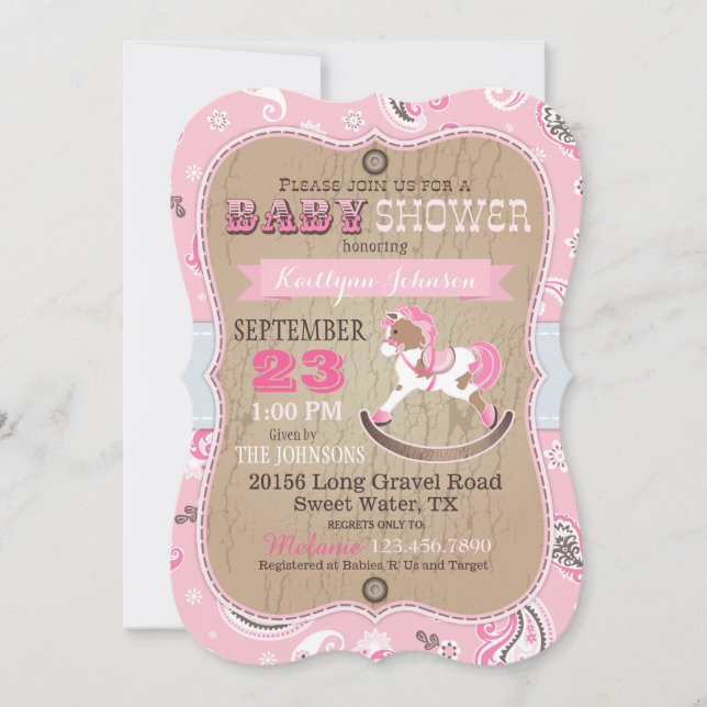 Invitación Rustic Cowgirl Western Rocky Horse Baby Shower (Anverso)