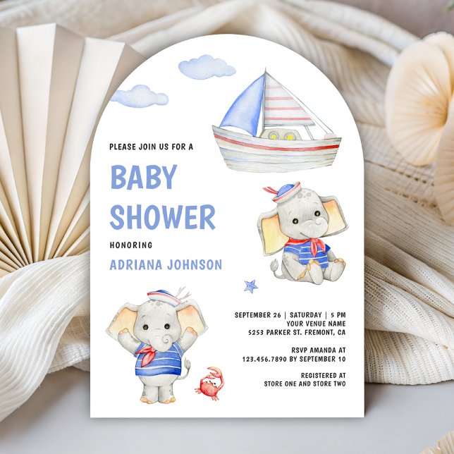 Invitación Rustic Cute Elephant Nautical Boat Baby Shower (Subido por el creador)
