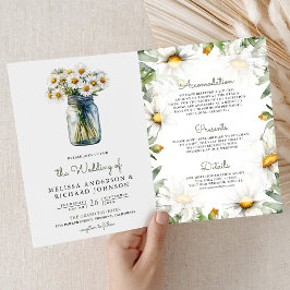 Invitación Rustic Daisies Floral Mason Jar QR Code Wedding