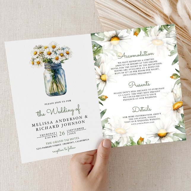 Invitación Rustic Daisies Floral Mason Jar QR Code Wedding (Subido por el creador)