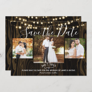 Invitación Rustic Dark Wood & Lights Photo Save the Date