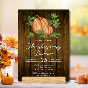 Invitación Rustic Dark Wood Pumpkins Cena de Acción de Gracia