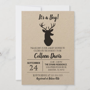 Invitación Rustic Deer Boy Baby Shower  Kraft