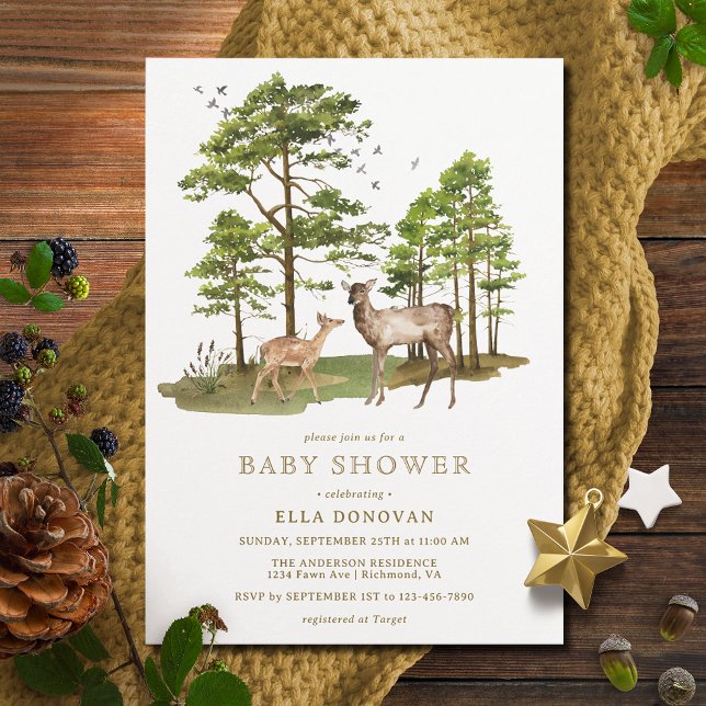 Invitación Rustic Deer Fawn | Neutral Woodland Baby Shower (Subido por el creador)