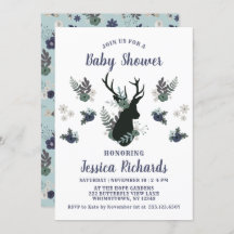 Rustic Deer Head Blue Floral Moderno Baby Shower
