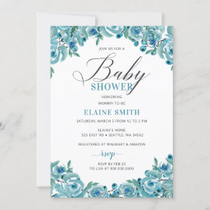 Invitación Rustic Dusty Blue Floral Boy Baby Shower