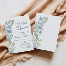 Rustic Dusty Blue Floral Bridal Shower Invitation
