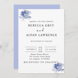 Invitación rustic dusty blue roses and other flowers