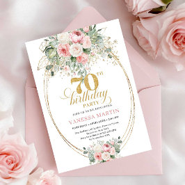 Invitación Rustic Dusty Pink Greenery 70th Birthday Invitatio