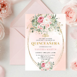 Invitación Rustic Dusty Pink Rose Gold Quinceañera Invite