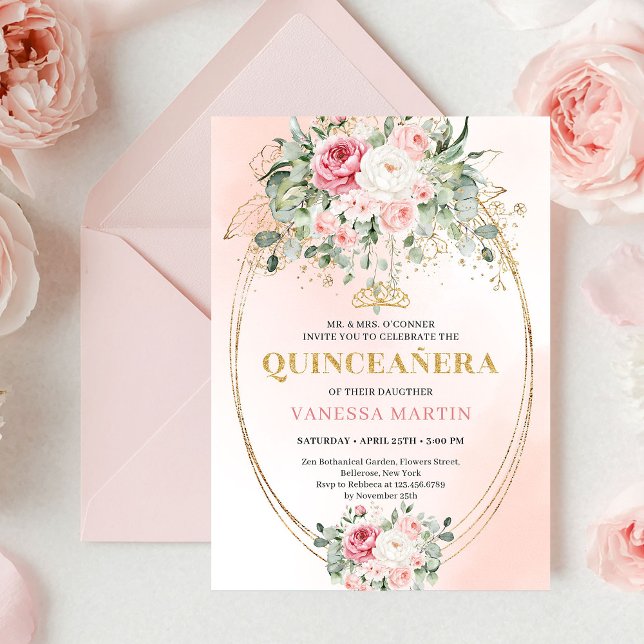 Invitación Rustic Dusty Pink Rose Gold Quinceañera Invite (Rustic Dusty Pink Rose Gold Quinceañera Invite

)