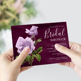 Invitación Rustic Dusty Purple Rose Floral Plum Bridal Shower