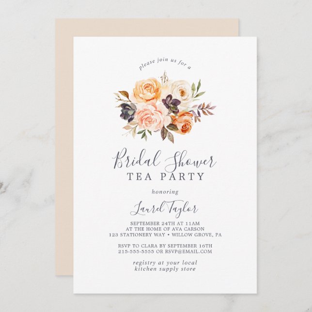 Invitación Rustic Earth Florals Bridal Shower Tea Fiesta (Anverso / Reverso)