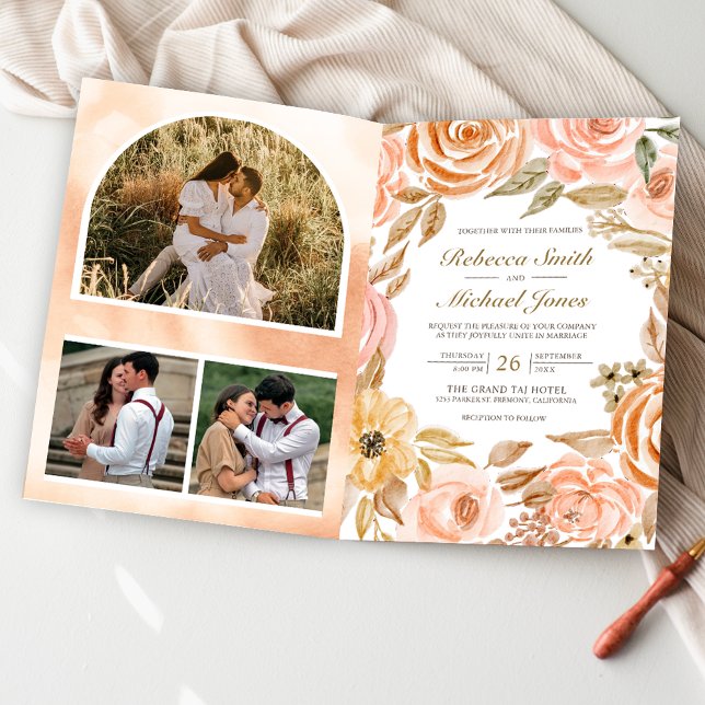 Invitación Rustic Earthy Floral Fall Autumn QR Code Wedding (Subido por el creador)