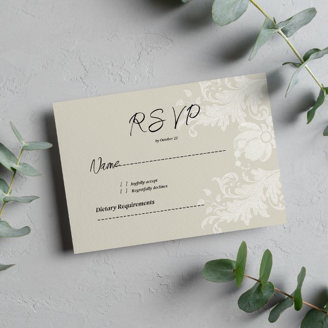 Invitación Rustic earthy neutral white floral lace RSVP (Rustic earthy neutral white floral lace RSVP)