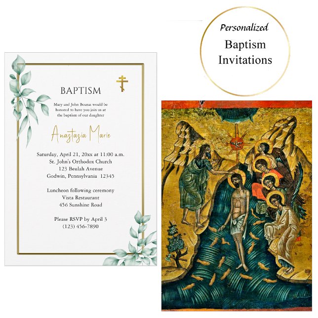 Invitación Rustic Ecualyptus Orthodox Christian Baptism (Subido por el creador)