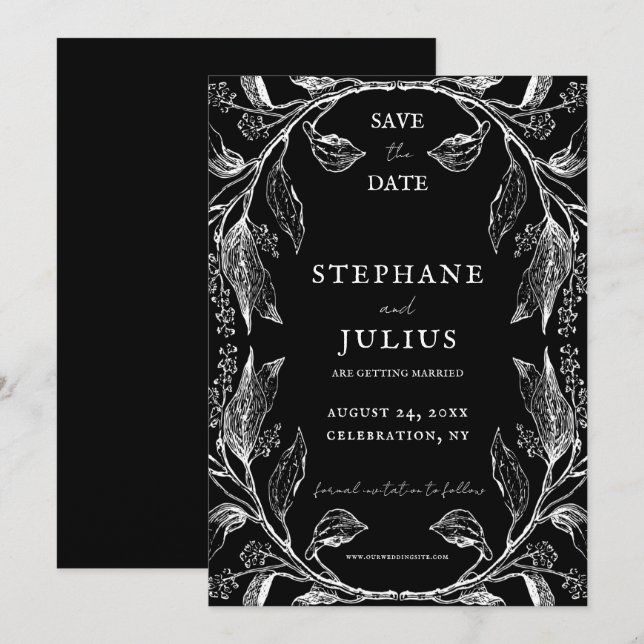 Invitación Rustic Elegant Black Floral Save the Date (Anverso / Reverso)