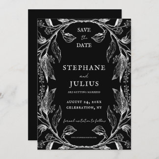 Invitación Rustic Elegant Black Floral Save the Date