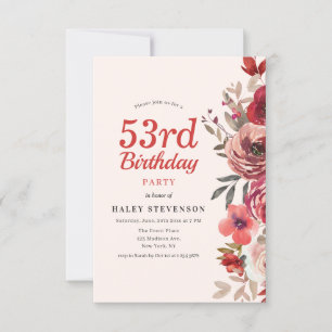 Invitación Rustic Elegant Boho Chic Floral 53rd Birthday