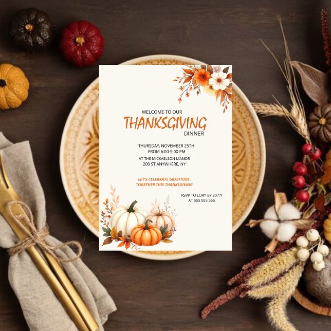 Invitación Rustic Elegant Floral  Thanksgiving Dinner (Subido por el creador)