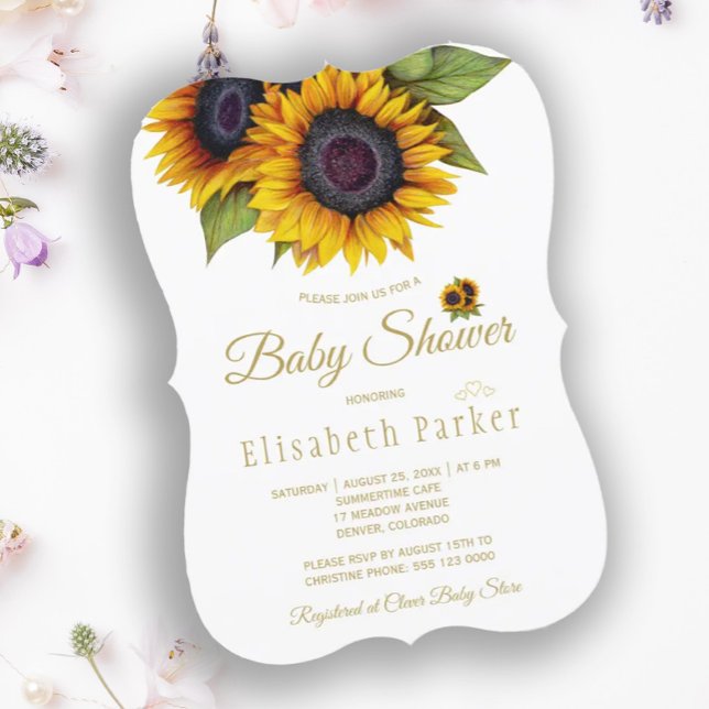 Invitación Rustic elegant gold sunflowers summer baby shower (Subido por el creador)