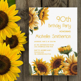 Invitación Rustic Elegant Sunflowers 90º cumpleaños