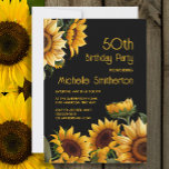 Invitación Rustic Elegant Sunflowers Black 50 cumpleaños<br><div class="desc">Rústica y elegante invitación a la fiesta de cumpleaños número 50 con girasoles amarillos en un fondo negro. Contáctame para obtener ayuda con tus personalizaciones o para solicitar productos adicionales de correspondencias o coordinación de Zazzle para tu celebración.</div>