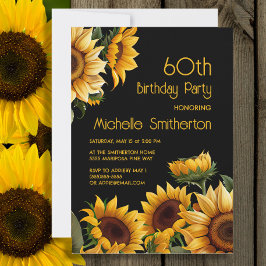 Invitación Rustic Elegant Sunflowers Black 60 cumpleaños
