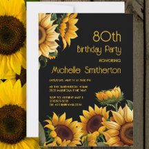 Rustic Elegant Sunflowers Black 80 cumpleaños