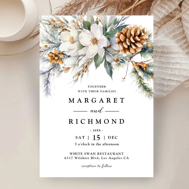 Invitación Rustic Elegant Watercolor Floral Winter Wedding (Subido por el creador)