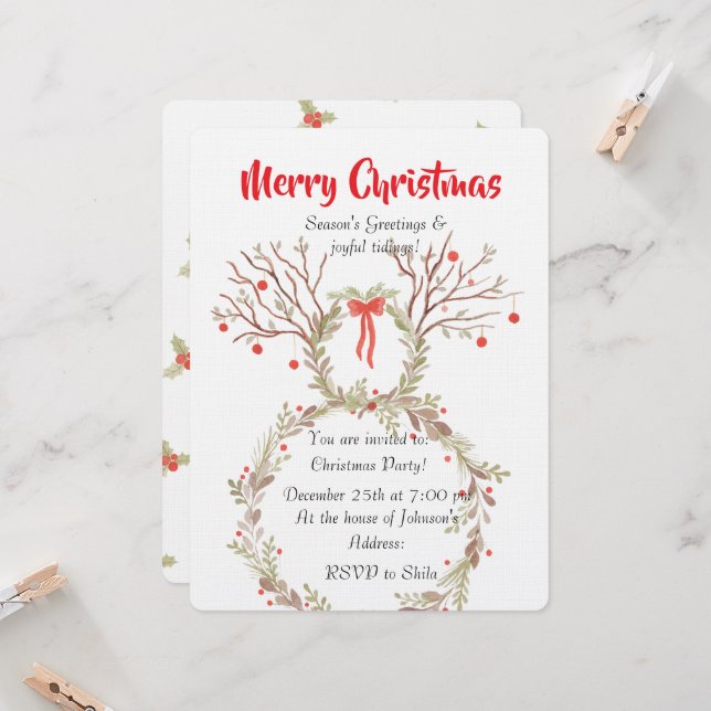 Invitación Rustic elegant watercolour Christmas invite cards (Anverso/Reverso In Situ)