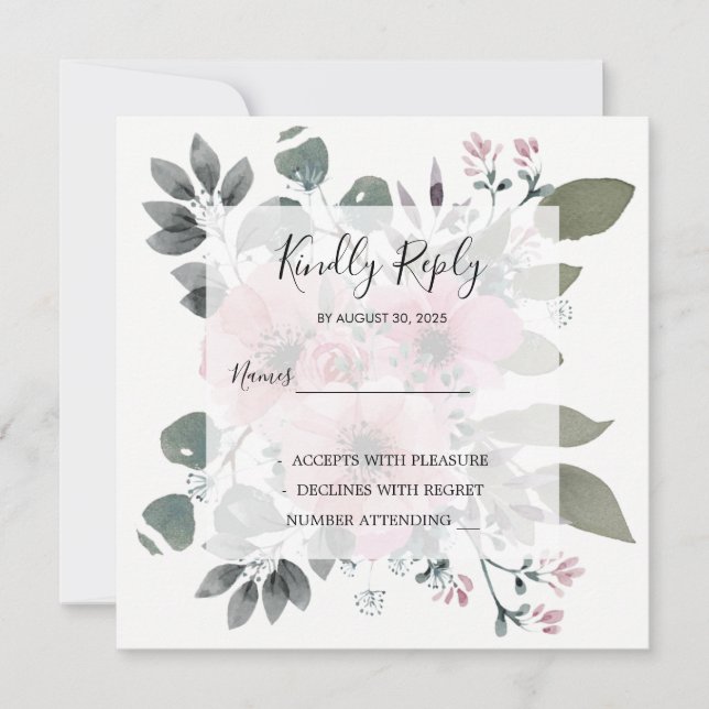 Invitación Rustic elegante acuarela floral Wedding RSVP (Anverso)