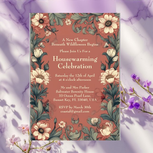 Invitación Rustic English Cottage William Morris Housewarming (Rustic English Cottage William Morris Housewarming Invitation)
