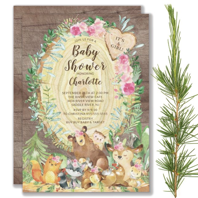 Invitación Rustic es un Chica Baby Shower de animales de Wood (Subido por el creador)