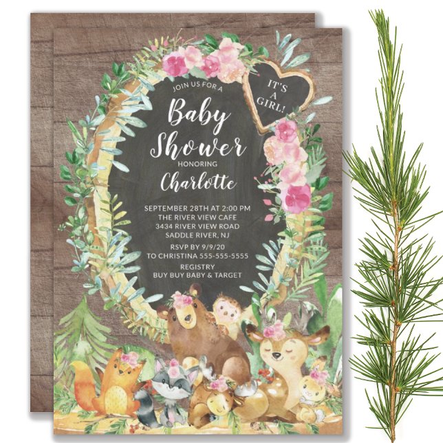Invitación Rustic es un Chica Baby Shower de animales de Wood (Subido por el creador)