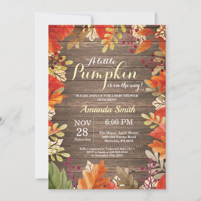 Invitación Rustic Fall a Baby Shower (Anverso)