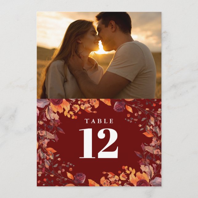 Invitación Rustic Fall Autumn Floral Photo Table Number (Anverso)