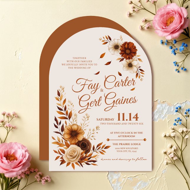 Invitación Rustic Fall Burnt Sienna Beige Floral Wedding  (Subido por el creador)
