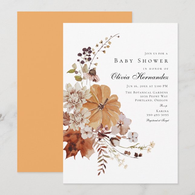 Invitación Rustic Fall Floral Baby Shower (Anverso / Reverso)