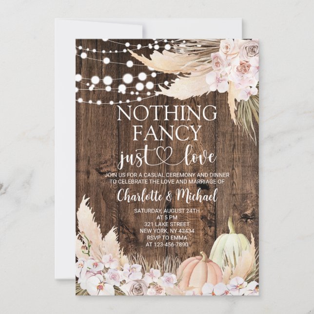 Invitación Rustic Fall Floral Nothing Fancy Just Love Wedding (Anverso)
