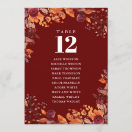 Invitación Rustic Fall Floral Table Number Seating Chart