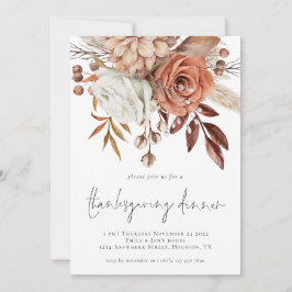 Invitación Rustic Fall Florals Terracotta Cream Acción de Gra