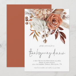 Invitación Rustic Fall Florals Terracotta Cream Acción de Gra