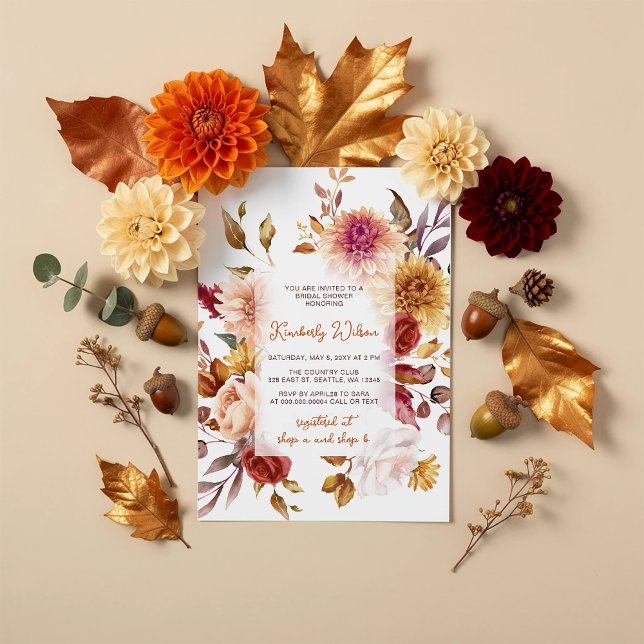 Invitación Rustic Fall in Love Fall Floral Bridal Shower (Rustic Fall in Love Fall Bridal Shower Invitation)