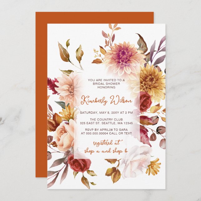 Invitación Rustic Fall in Love Pumpkins Fall Bridal Shower (Anverso / Reverso)