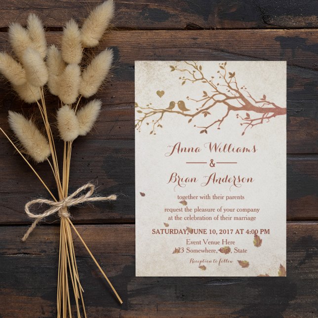 Invitación Rustic Fall Tree Love Birds Vintage Wedds (Subido por el creador)
